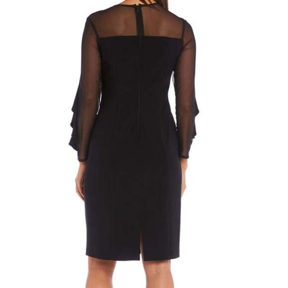 R&M Richards Womens Midi Dress with Ruffled Sleeves & Sheer Details - Picture 3 of 3